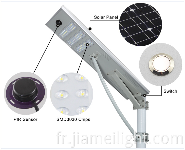 50W IP65 Capteur de mouvement intégré réglable en plein air tout dans une lumière solaire LED